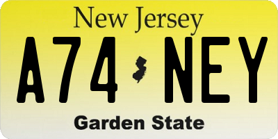 NJ license plate A74NEY