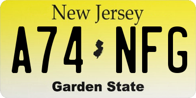 NJ license plate A74NFG