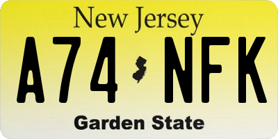NJ license plate A74NFK