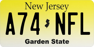 NJ license plate A74NFL