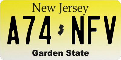 NJ license plate A74NFV