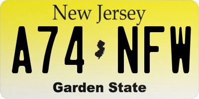 NJ license plate A74NFW