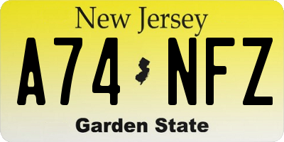 NJ license plate A74NFZ