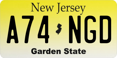 NJ license plate A74NGD