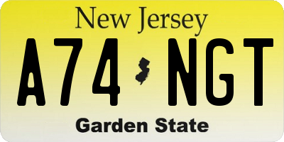 NJ license plate A74NGT