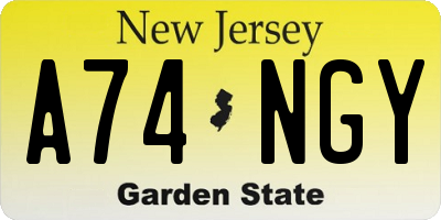 NJ license plate A74NGY