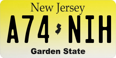 NJ license plate A74NIH