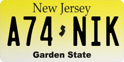 NJ license plate A74NIK