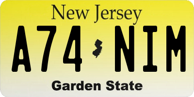 NJ license plate A74NIM