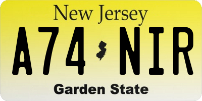 NJ license plate A74NIR