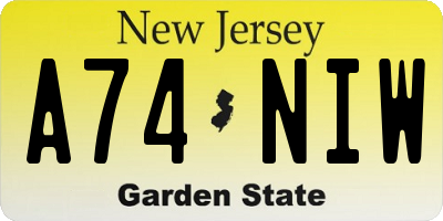 NJ license plate A74NIW
