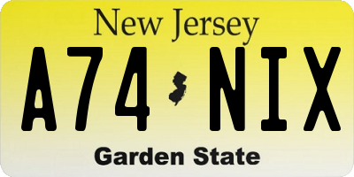 NJ license plate A74NIX