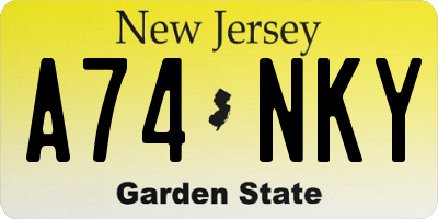 NJ license plate A74NKY