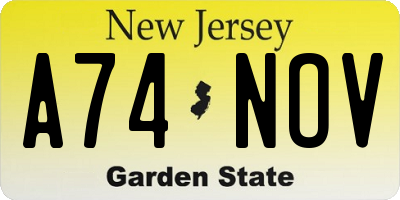 NJ license plate A74NOV