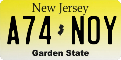 NJ license plate A74NOY
