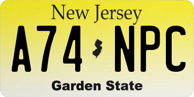 NJ license plate A74NPC