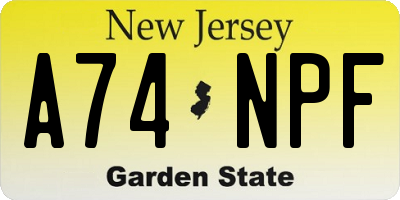 NJ license plate A74NPF