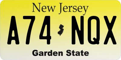 NJ license plate A74NQX