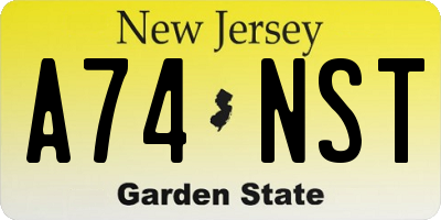 NJ license plate A74NST
