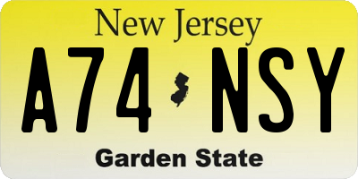 NJ license plate A74NSY