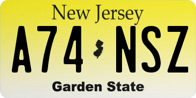 NJ license plate A74NSZ