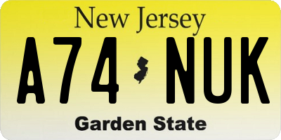 NJ license plate A74NUK