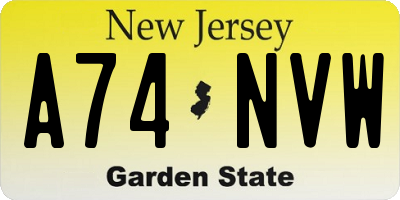 NJ license plate A74NVW
