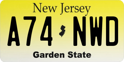 NJ license plate A74NWD