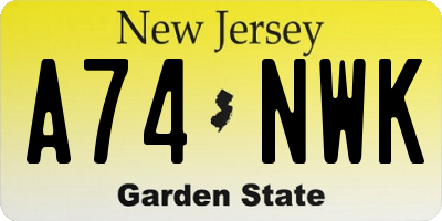 NJ license plate A74NWK