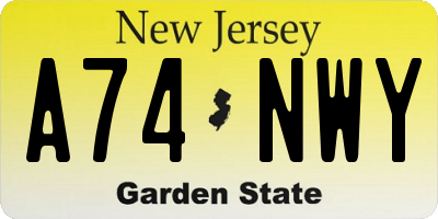 NJ license plate A74NWY