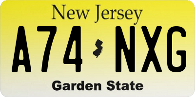 NJ license plate A74NXG