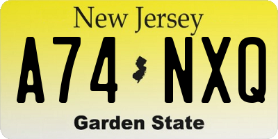 NJ license plate A74NXQ