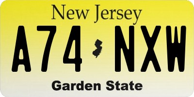 NJ license plate A74NXW