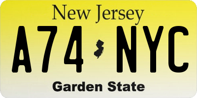NJ license plate A74NYC