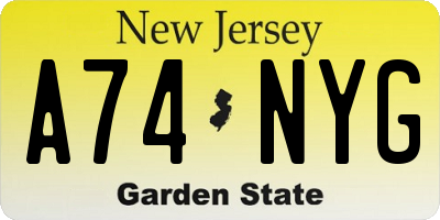 NJ license plate A74NYG