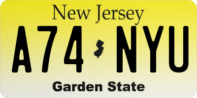 NJ license plate A74NYU