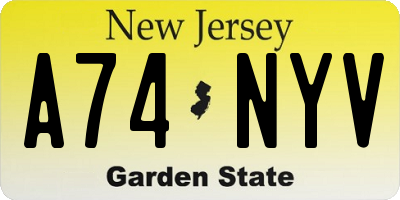 NJ license plate A74NYV