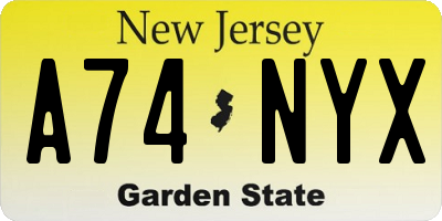 NJ license plate A74NYX