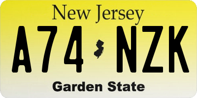 NJ license plate A74NZK