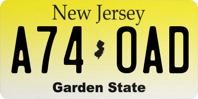 NJ license plate A74OAD