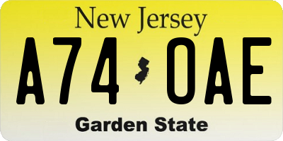 NJ license plate A74OAE