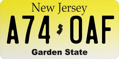 NJ license plate A74OAF