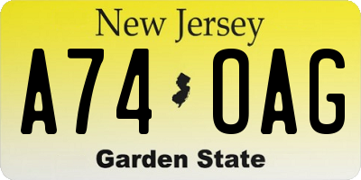 NJ license plate A74OAG