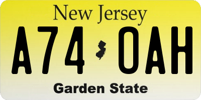 NJ license plate A74OAH