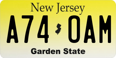 NJ license plate A74OAM