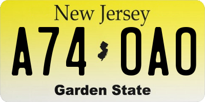 NJ license plate A74OAO