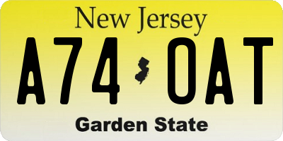 NJ license plate A74OAT