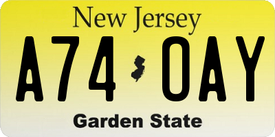 NJ license plate A74OAY