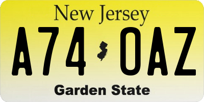 NJ license plate A74OAZ