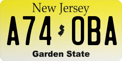 NJ license plate A74OBA